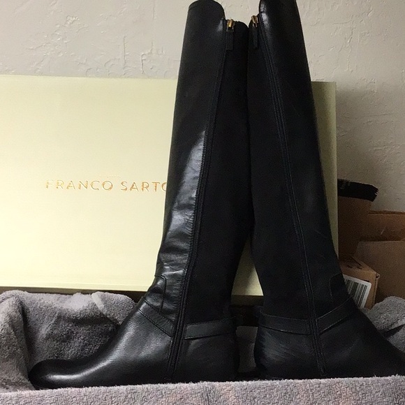 Elegant Black Leather Suede Knee-High Women's Boots - Picture 6 of 10